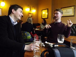 David with conference organizer Tim Hutchings enjoying a well-earned pint at the Swan and Three Cygnets