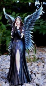 An angel figure by fantasy artist Anne Stokes entitled, 'Harbinger', being re-shared on a Pagan Pinterest as an image of the goddess Lilith.